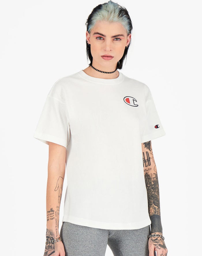 Champion T-Shirt Dames - Wit - Maxi C Patch ( 601457-SPE )